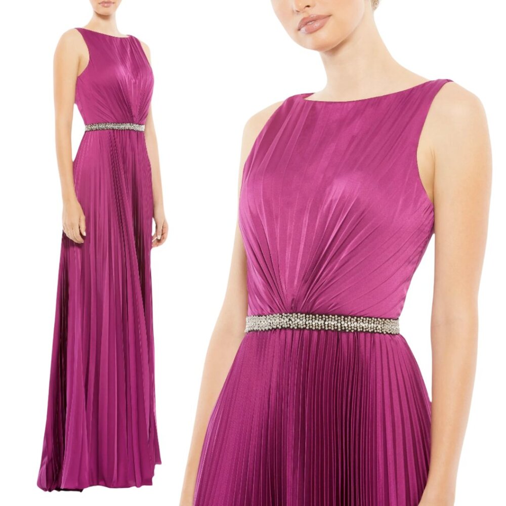 Mac Duggal 26610 Womens Size 14 Fuchsia Pink Pleated Sleeveless Gown Maxi Dress